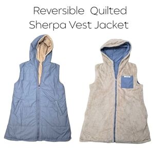 Puffer Vest Reversible Quilted Sherpa Hooded Zip Vest Coat Jacket Size Medium